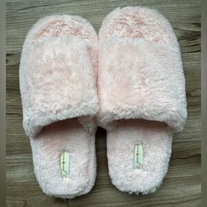 Jane Marie Pink Fuzzy Open Toe Slippers Women’s Size Large (9/10) NWT